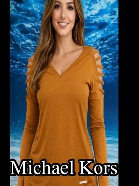 ☀️ Michael Kors Long Sleeve Top with Cut-Out Details Feminine Edge